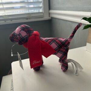 PINK Victoria's Secret Pink and Black Plaid Dog Toy with Red Scarf